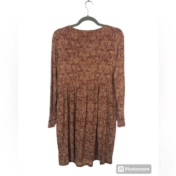 Peruvian Connection Drop Waist Dress Batik Pima Cotton Rust Light Brown Sz M - Picture 2 of 8
